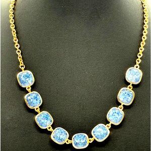 CHICO'S 16" Blue Gemstone Statement Collar Necklace in Gold NWOT